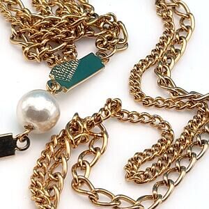 Vintage Long Chain Necklace, Faux Pearl Accents, 52 Inch, 1970s